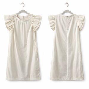 Lily Cream Faux Leather Ruffle Sleeve Shift Dress